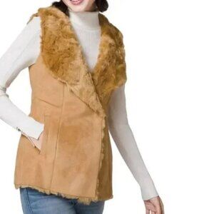 White House Black Market Tan Faux Fur Vest